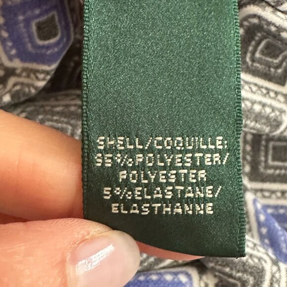 Lauren Ralph Lauren Faux Wrap Dress Size 12 Black Blue Geometric Print Career - Picture 6 of 8